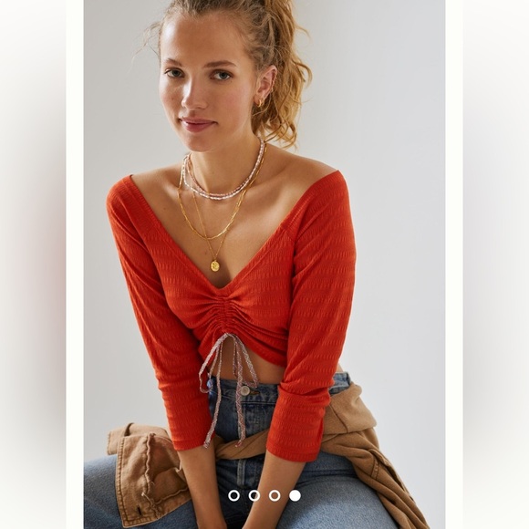 Anthropologie Sabrina Cinched Top Long Sleeve Shirred (Size M) Burnt Orange - Picture 1 of 16